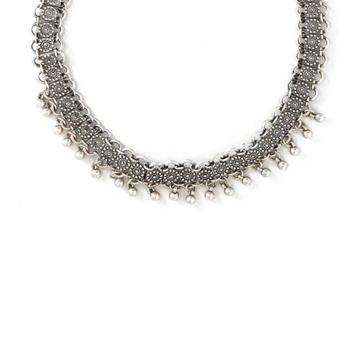 Yellow Chimes Necklaces Yellow Chimes Oxidised Choker Necklace for Women Vintage Silver Oxidised Plated Modern Style Choker Necklace for Women and Girls