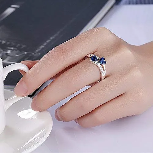 Yellow Chimes Rings Yellow Chimes Rings for Women Valentines Gift Set of Dual Heart Blue and White Stoned Silver Plated Crystal Ring in Red Velvet Rose Ring Box for Women and Girls