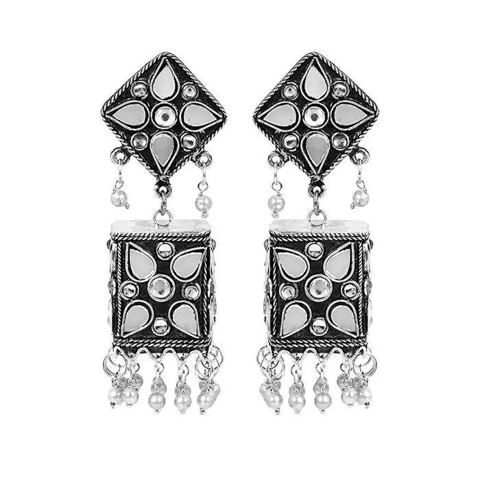 Yellow Chimes Traditional Silver Oxidised Floral Design Silver Stone Studded Jhumka Jhumki Earrings for Women and Girls Yellow Chimes Rings Yellow Chimes Traditional Silver Oxidised Floral Design Silver Stone Studded Jhumka Jhumki Earrings for Women and Girls Yellow Chimes Rings