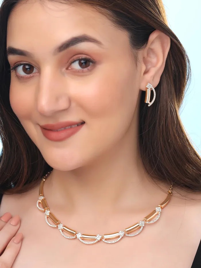 Yellow Chimes Yellow Chimes Necklace Set for Women White Stone Necklace Set A5 Crystal Jewellery Set for Women Luxe Layers Rose Gold Plated Necklace Set Birthday Anniversary Gift for Women Wife Necklaces