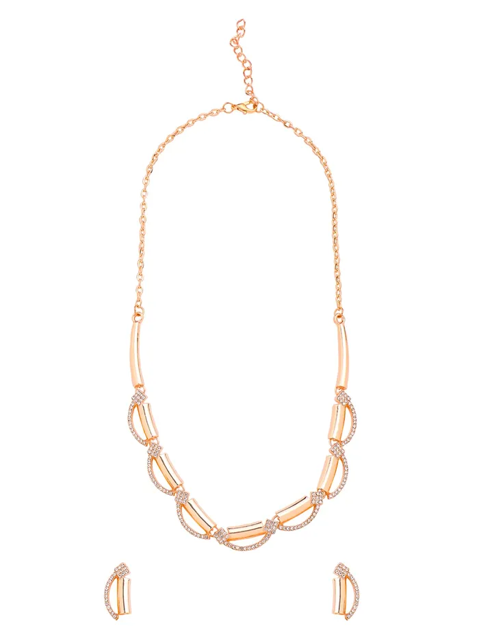 Yellow Chimes Yellow Chimes Necklace Set for Women White Stone Necklace Set A5 Crystal Jewellery Set for Women Luxe Layers Rose Gold Plated Necklace Set Birthday Anniversary Gift for Women Wife Necklaces