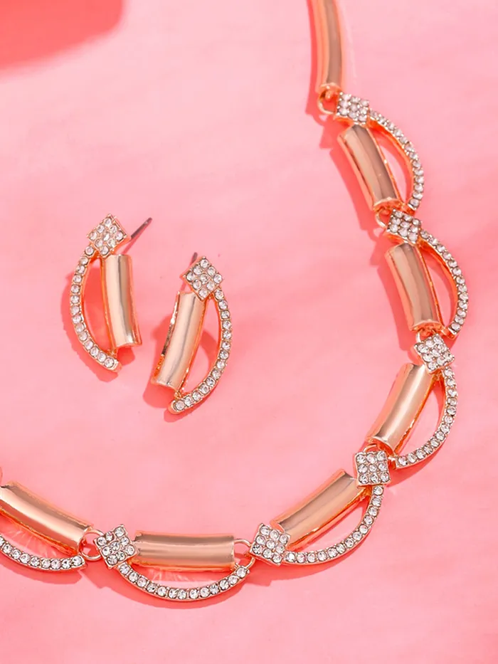 Yellow Chimes Yellow Chimes Necklace Set for Women White Stone Necklace Set A5 Crystal Jewellery Set for Women Luxe Layers Rose Gold Plated Necklace Set Birthday Anniversary Gift for Women Wife Necklaces