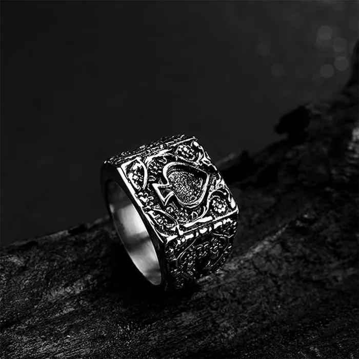 Yellow Chimes Yellow Chimes Rings for Men Silver Oxidised Spade Designed Stainless Steel Rings for Men and Boys Bracelets