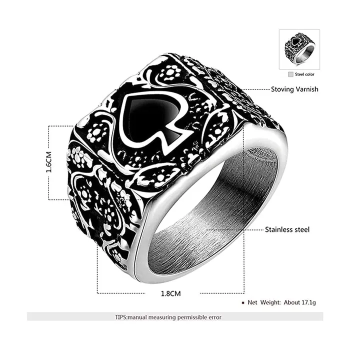Yellow Chimes Yellow Chimes Rings for Men Silver Oxidised Spade Designed Stainless Steel Rings for Men and Boys Bracelets