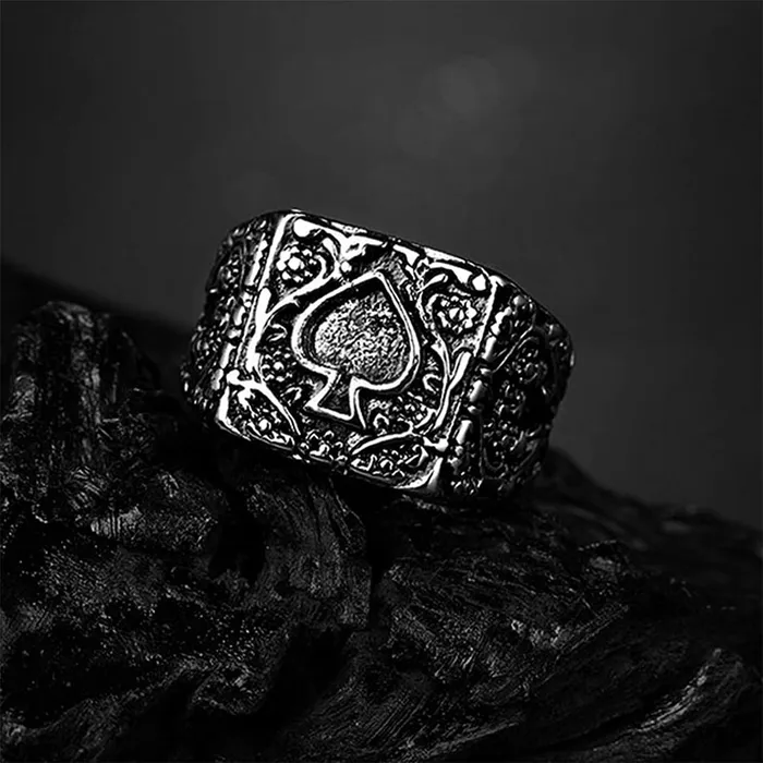 Yellow Chimes Yellow Chimes Rings for Men Silver Oxidised Spade Designed Stainless Steel Rings for Men and Boys Bracelets