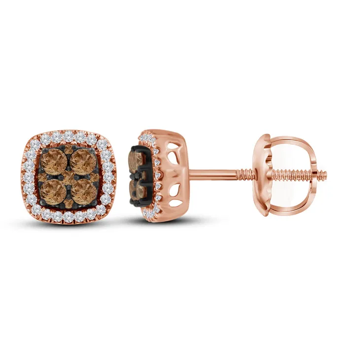 10kt Rose Gold Womens Round Cognacbrown Color Enhanced Diamond Square Cluster Earrings 12 Cttw mayamila Earrings 10kt Rose Gold Womens Round Cognacbrown Color Enhanced Diamond Square Cluster Earrings 12 Cttw mayamila Earrings