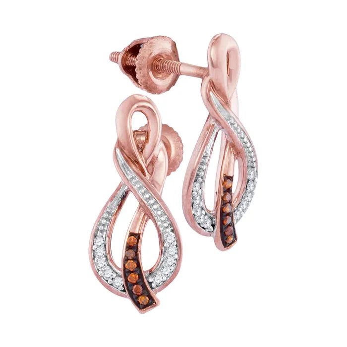 10kt Rose Gold Womens Round Red Color Enhanced Diamond Infinity Stud Earrings 112 Cttw mayamila Earrings
