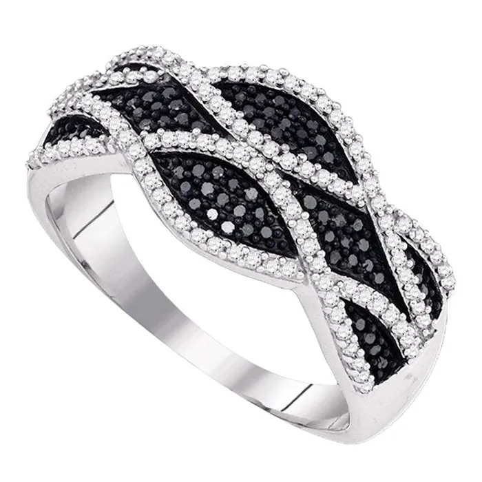 10kt White Gold Womens Round Black Color Enhanced Diamond Woven Twist Stripe Band Ring 38 Cttw mayamila Rings 10kt White Gold Womens Round Black Color Enhanced Diamond Woven Twist Stripe Band Ring 38 Cttw mayamila Rings