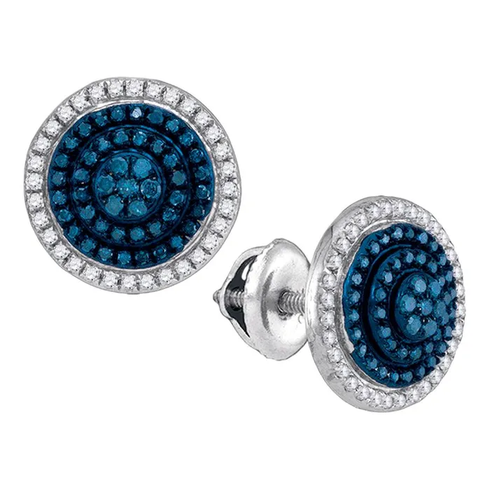10kt White Gold Womens Round Blue Color Enhanced Diamond Concentric Cluster Earrings 12 Cttw mayamila Earrings 10kt White Gold Womens Round Blue Color Enhanced Diamond Concentric Cluster Earrings 12 Cttw mayamila Earrings