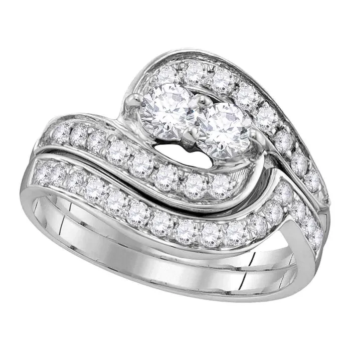 10kt White Gold Womens Round Diamond 2Stone Hearts Together Bridal Wedding Engagement Ring Band Set 12 Cttw mayamila Rings 10kt White Gold Womens Round Diamond 2Stone Hearts Together Bridal Wedding Engagement Ring Band Set 12 Cttw mayamila Rings