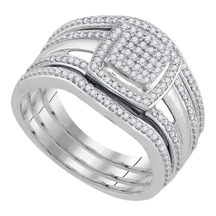 10kt White Gold Womens Round Diamond Square Bridal Wedding Engagement Ring 3Piece Set 13 Cttw mayamila Rings 10kt White Gold Womens Round Diamond Square Bridal Wedding Engagement Ring 3Piece Set 13 Cttw mayamila Rings