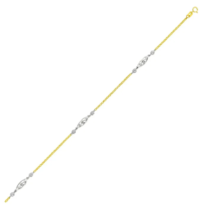 14k TwoTone Gold Chain Anklet with Rope Design Oval Stations MayaMila Rings 14k TwoTone Gold Chain Anklet with Rope Design Oval Stations MayaMila Rings