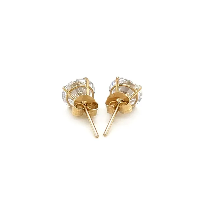14k Yellow Gold Stud Earrings with White Hue Faceted Cubic Zirconia MayaMila Earrings