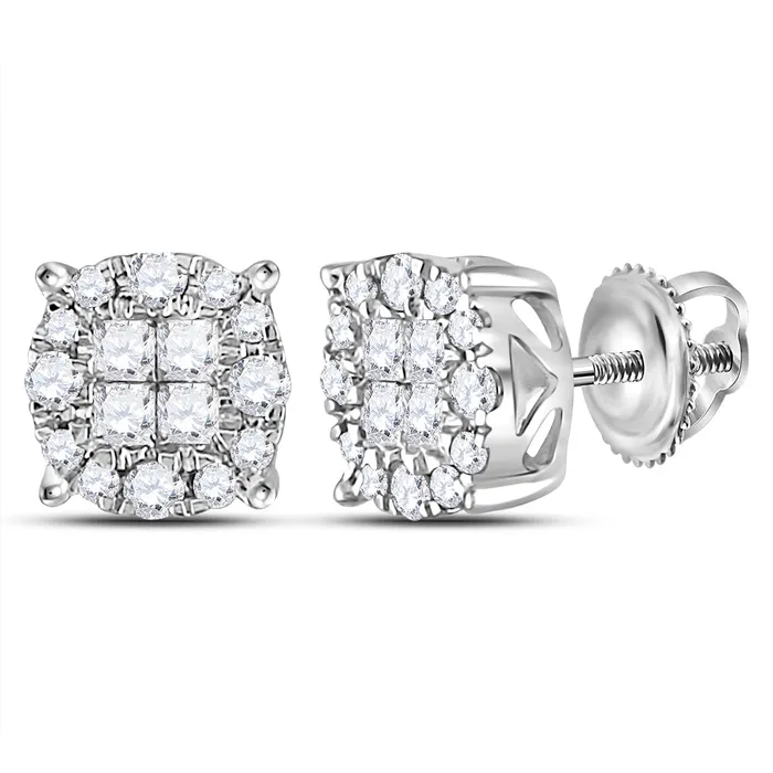 14kt White Gold Womens Princess Round Diamond Soleil Cluster Earrings 12 Cttw mayamila Earrings 14kt White Gold Womens Princess Round Diamond Soleil Cluster Earrings 12 Cttw mayamila Earrings