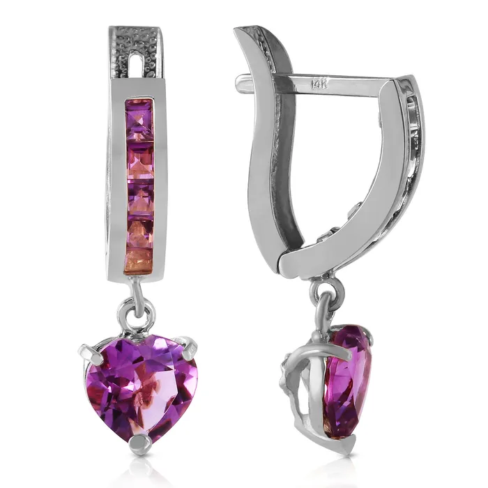 32 Carat 14K Solid White Gold Vshape Hoop Earrings Heart Amethyst MayaMila Earrings 32 Carat 14K Solid White Gold Vshape Hoop Earrings Heart Amethyst MayaMila Earrings