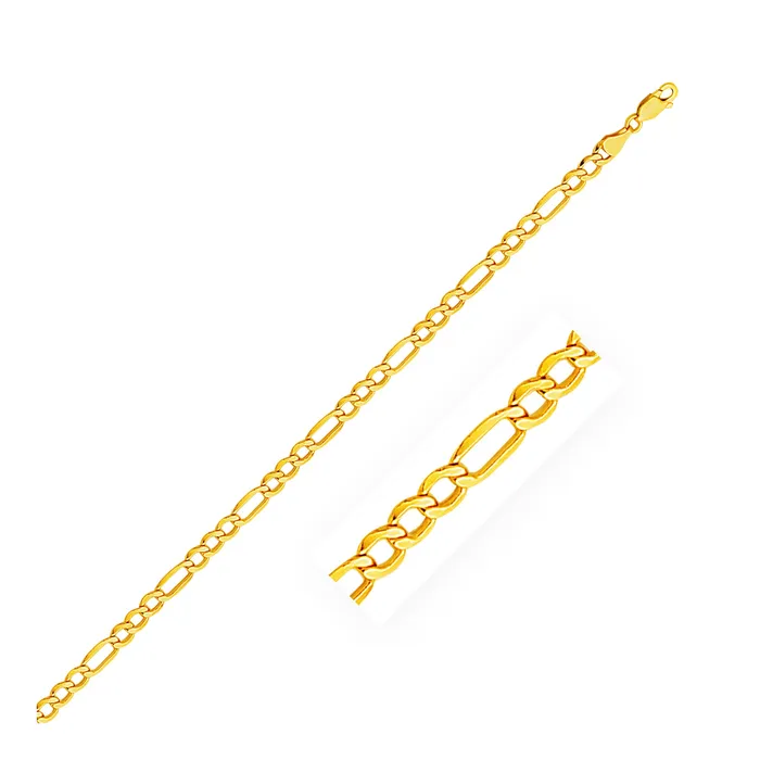 46mm 14k Yellow Gold Lite Figaro Bracelet MayaMila Bracelets