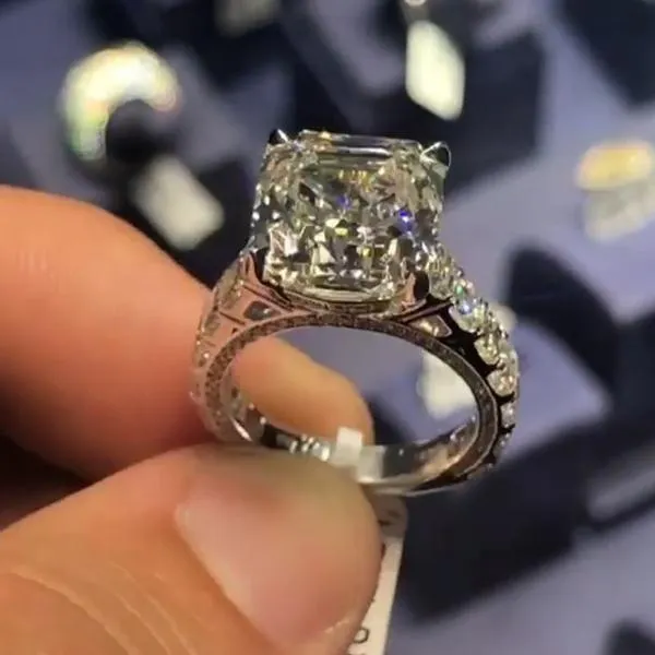 50ct Asscher Cut Sterling Silver Engagement Ring Shineofidamond Rings