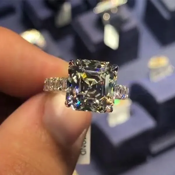 50ct Asscher Cut Sterling Silver Engagement Ring Shineofidamond Rings 50ct Asscher Cut Sterling Silver Engagement Ring Shineofidamond Rings