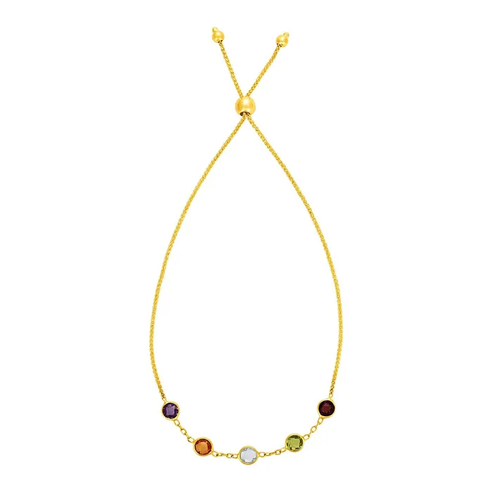 Adjustable Bracelet with Multicolored Small Round Gemstones in 14k Yellow Gold MayaMila Bracelets Adjustable Bracelet with Multicolored Small Round Gemstones in 14k Yellow Gold MayaMila Bracelets