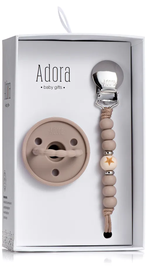 Adora Baby Gifts Necklaces Adora Pacifier and Pacifier Clip Baby Gift Set Saddle Wood Star