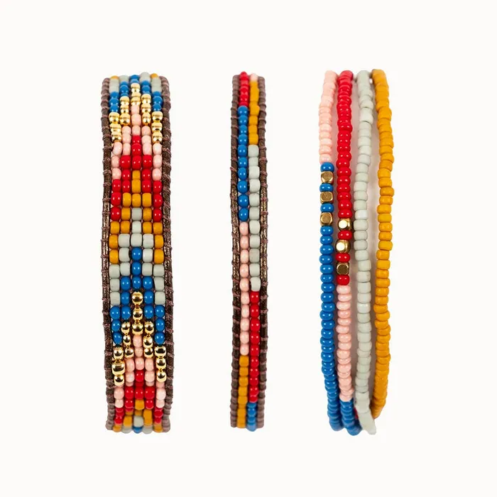 Altiplano Bracelets Layered Stripes Bead Leather Bracelet Deep Pop Altiplano Bracelets Layered Stripes Bead Leather Bracelet Deep Pop