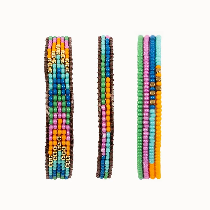 Altiplano Bracelets Layered Stripes Bead Leather Bracelet Deep Pop Altiplano Bracelets Layered Stripes Bead Leather Bracelet Deep Pop