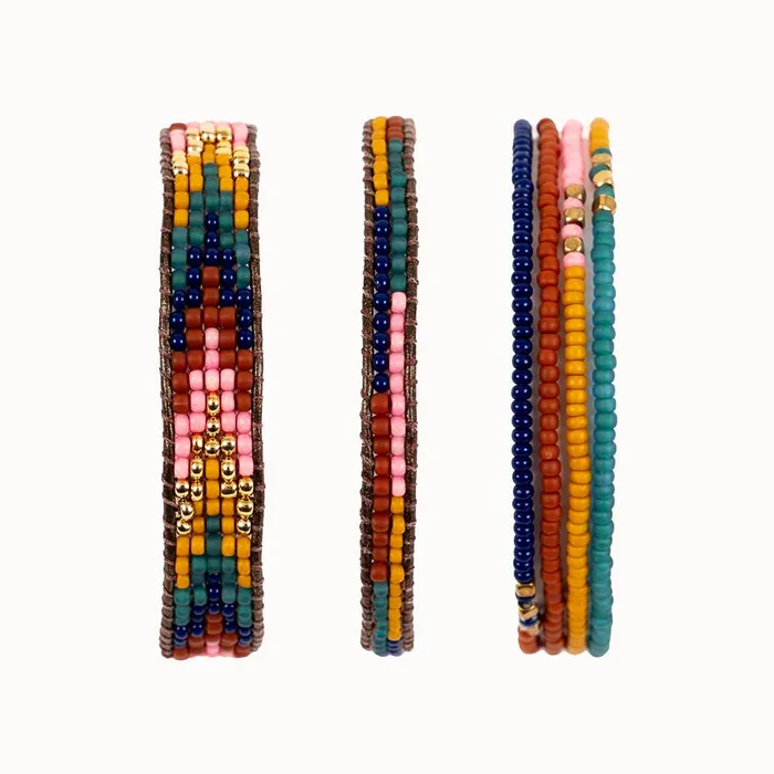 Altiplano Bracelets Layered Stripes Bead Leather Bracelet Deep Pop Altiplano Bracelets Layered Stripes Bead Leather Bracelet Deep Pop