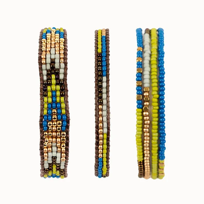 Altiplano Bracelets Layered Stripes Bead Leather Bracelet Deep Pop Altiplano Bracelets Layered Stripes Bead Leather Bracelet Deep Pop