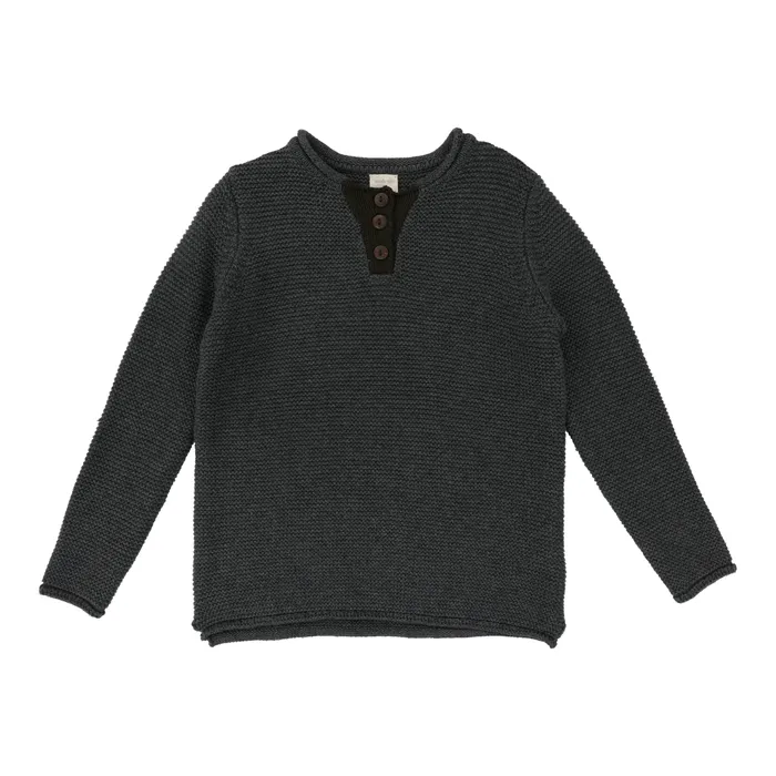 Analogie Earrings Analogie Contrast Placket Long Sleeve Sweater GrayOlive