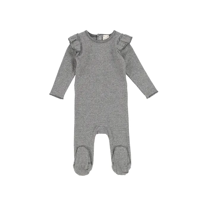 Analogie Rings Analogie Mini Stripe Ruffle Footie BlackWhite