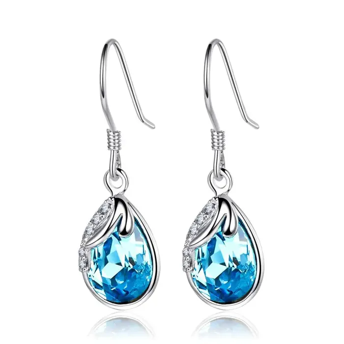 Blue Drop Swarovski Crystal Dangling Silver Earrings Mystic Flavia Earrings