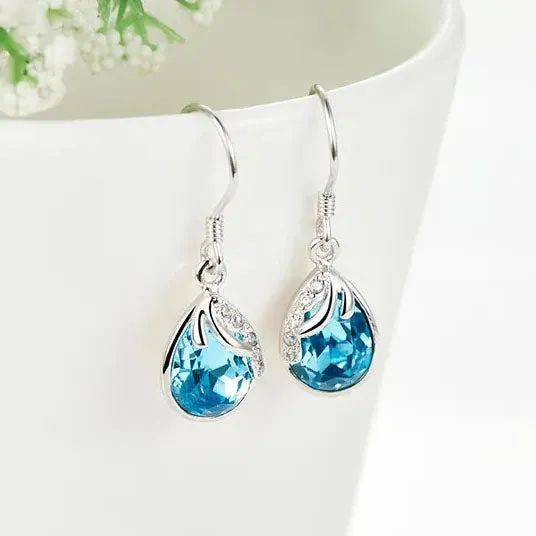 Blue Drop Swarovski Crystal Dangling Silver Earrings Mystic Flavia Earrings
