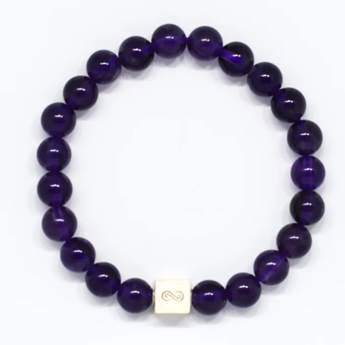 Bracelets Mystic Flavia Amethyst Stone Infinity Silver Bead Bracelet 8 MM Bracelets Mystic Flavia Amethyst Stone Infinity Silver Bead Bracelet 8 MM