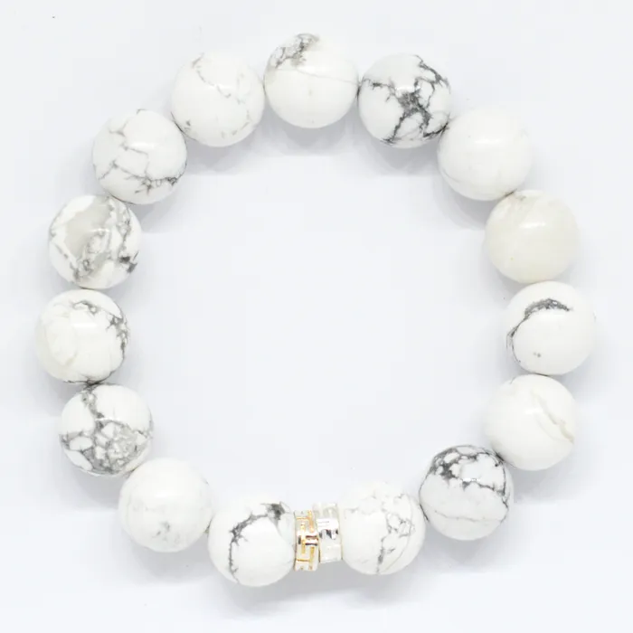 Bracelets White Howlite Double Flat Silver Bracelet 12 MM Mystic Flavia Bracelets White Howlite Double Flat Silver Bracelet 12 MM Mystic Flavia