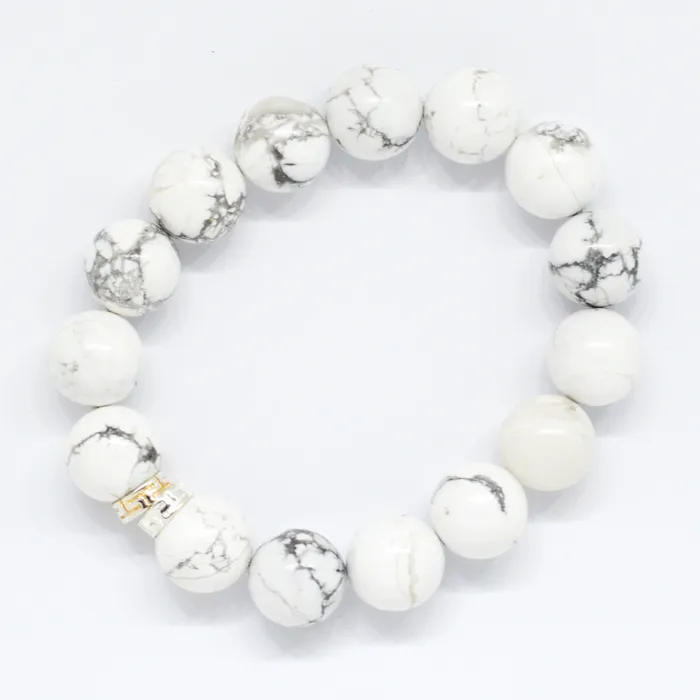 Bracelets White Howlite Double Flat Silver Bracelet 12 MM Mystic Flavia