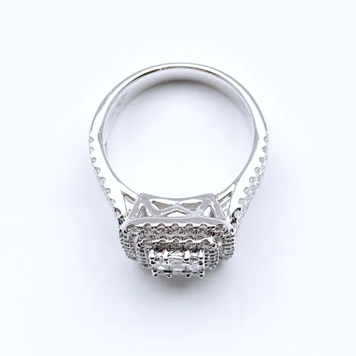 Double Halo Three Shank Emerald Cut Sterling Silver Engagement Ring Shineofdiamond Rings