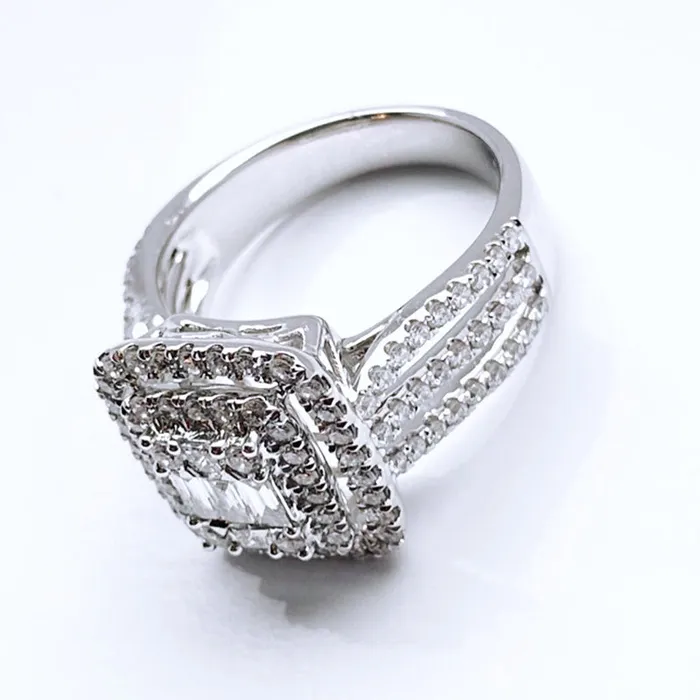 Double Halo Three Shank Emerald Cut Sterling Silver Engagement Ring Shineofdiamond Rings
