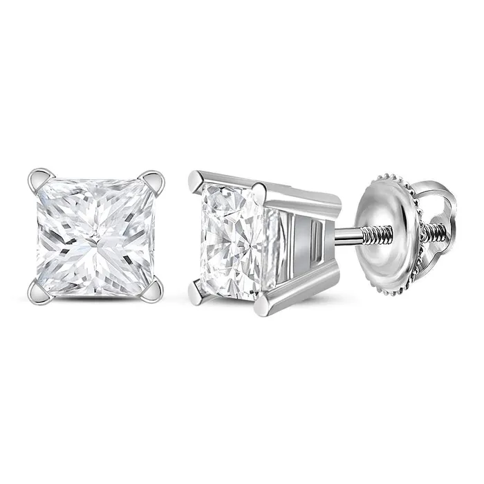 Earrings 14kt White Gold Unisex Princess Diamond Solitaire Stud Earrings 100 Cttw mayamila Earrings 14kt White Gold Unisex Princess Diamond Solitaire Stud Earrings 100 Cttw mayamila