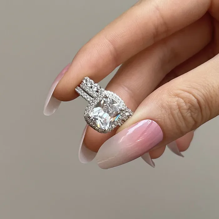 Earrings 3Pcs Handmade Halo Cushion Cut Bridal Set In Sterling Silver Shineofdiamond