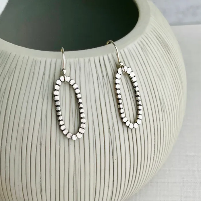 Earrings HeidiJHale Designs Sterling Silver Beaded Oval Earrings 15