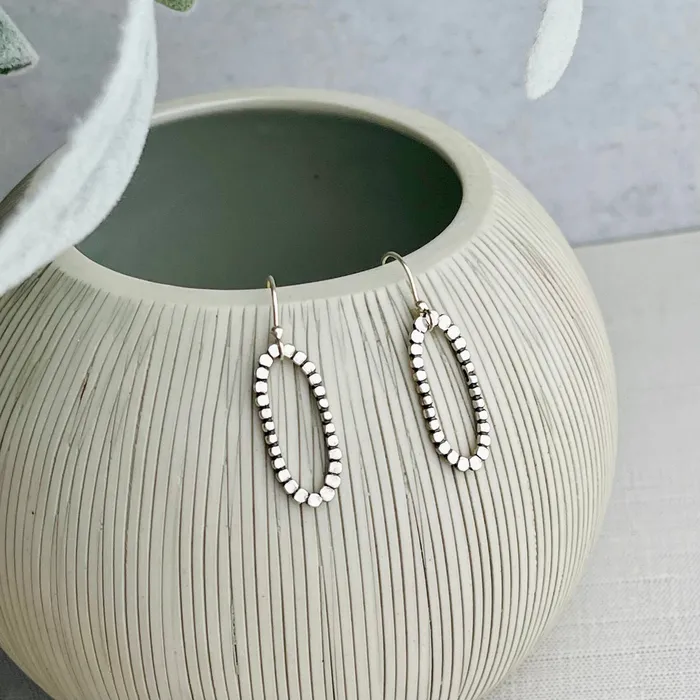 Earrings HeidiJHale Designs Sterling Silver Beaded Oval Earrings 15 Earrings HeidiJHale Designs Sterling Silver Beaded Oval Earrings 15