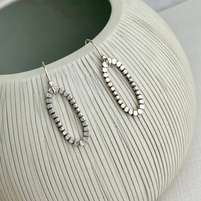 Earrings HeidiJHale Designs Sterling Silver Beaded Oval Earrings 15 Earrings HeidiJHale Designs Sterling Silver Beaded Oval Earrings 15