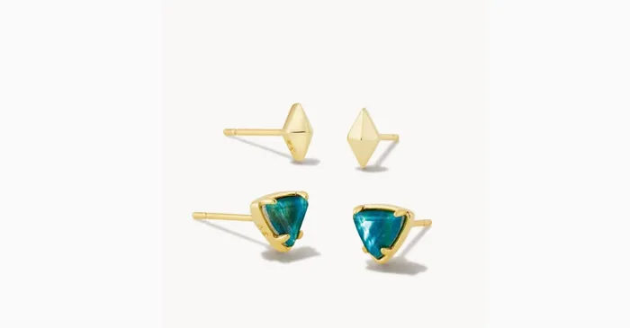 Earrings Kendra Scott Kendra Scott Greta Gold Stud Earrings Set of 2 in Teal Abalone 9608853359