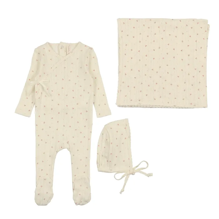 Earrings Lilette Lilette Printed Pointelle Wrap Layette Set MilkRose