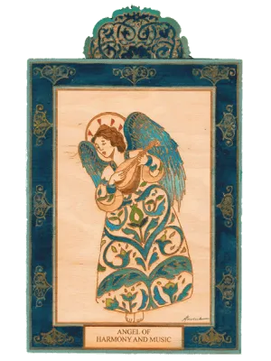 Earrings Lynn Garlick Retablos Angel of Harmony and Music Wooden Pocket Plaque