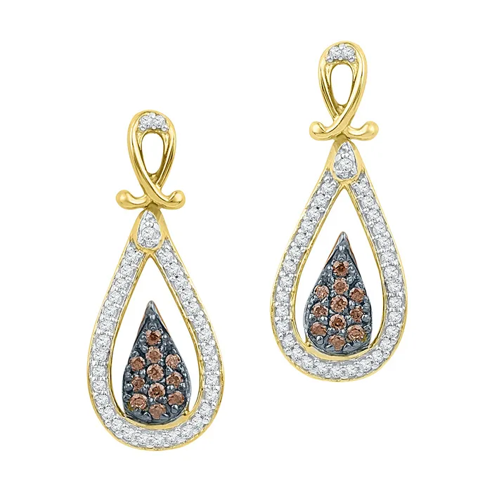 Earrings mayamila 10kt Yellow Gold Womens Round Brown Color Enhanced Diamond Teardrop Dangle Earrings 13 Cttw Earrings mayamila 10kt Yellow Gold Womens Round Brown Color Enhanced Diamond Teardrop Dangle Earrings 13 Cttw