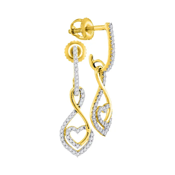 Earrings mayamila 10kt Yellow Gold Womens Round Diamond Heart Dangle Screwback Earrings 14 Cttw Earrings mayamila 10kt Yellow Gold Womens Round Diamond Heart Dangle Screwback Earrings 14 Cttw