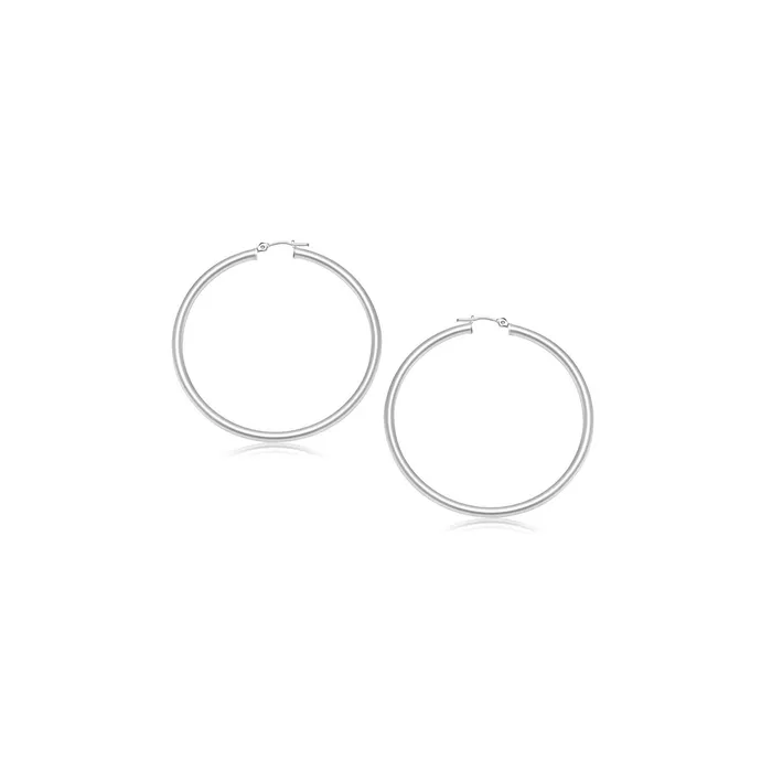 Earrings MayaMila 14k White Gold Polished Hoop Earrings 15 mm