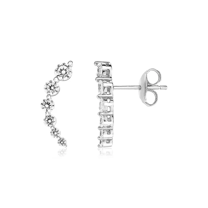 Earrings MayaMila Sterling Silver Floral Climber Earrings with Cubic Zirconias Earrings MayaMila Sterling Silver Floral Climber Earrings with Cubic Zirconias
