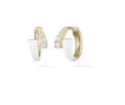 Earrings Melissa Kaye Lola Huggie Hoop White Enamel and Diamond